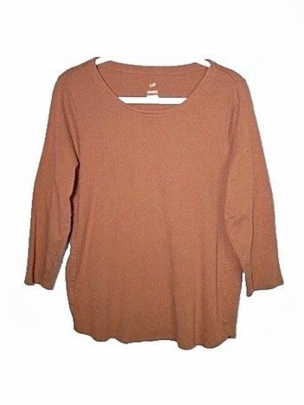 J.Jill Pima Cotton 3/4 Sleeve Scoop Neck Knit Pullover Tee Brown Women's Large